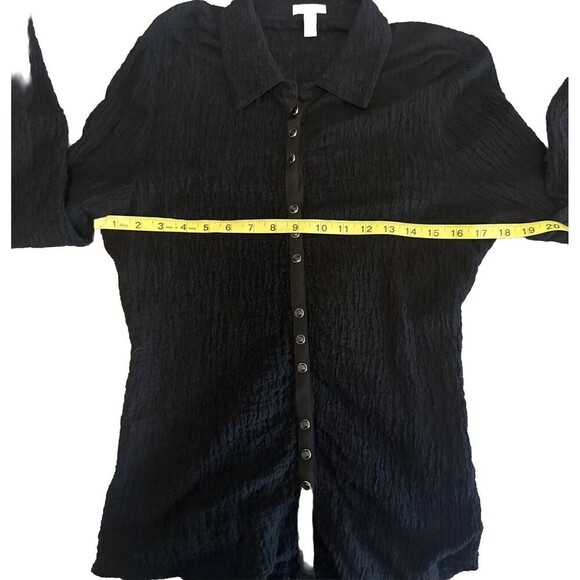 J. Jill Stretch BLACK Textured Multiple Snap Long Sleeve Top Tunic Sz Small - Picture 9 of 10